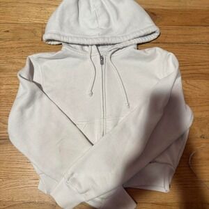 Hollister California Women White Cropped Full Zip Up Hoodie Sweatshirt XS